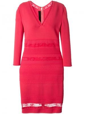 Облегающее вязаное платье с кружевными деталями Elie Saab. Цвет: розовый и фиолетовый