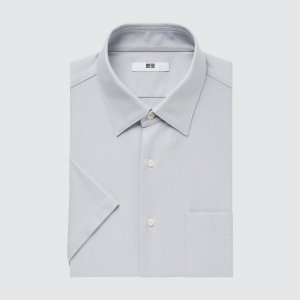 Рубашка UNIQLO Non-iron из трикотажа с короткими рукавами, светло-серый