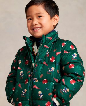 Зеленый пуховик для мальчика с Polo Bear , Ralph Lauren