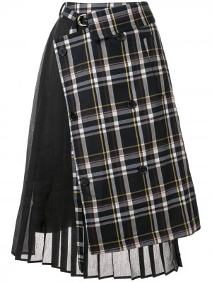 Клетчатая юбка со складками J Koo. Цвет: серый