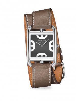 Часы Cape Cod 37 мм из нержавеющей стали и кожи с двойным ремешком HERMÈS, коричневый Hermès