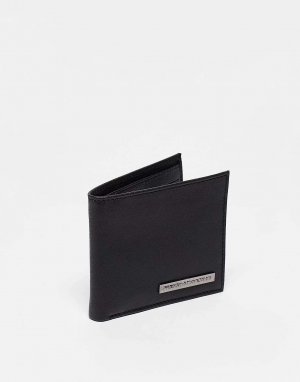 Классический кожаный складной кошелек с металлической планкой черного цвета French Connection