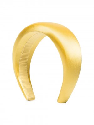 Атласный ободок с аппликацией-логотипом Prada. Цвет: желтый