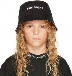 Детская черная шляпа-ведро с вышивкой Palm Angels