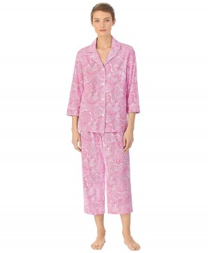 Женский хлопковый пижамный комплект с рукавами 3/4 и воротником-капри Lauren Ralph