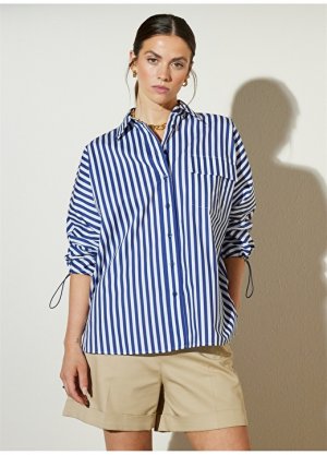 Темно-синяя женская рубашка с нормальным воротником Brooks Brothers