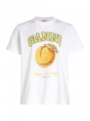 Хлопковая футболка с рисунком , белый GANNI