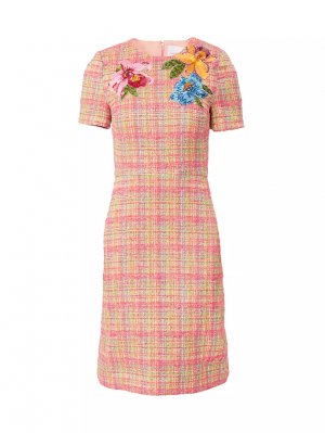 Твидовое платье-футляр с вышивкой и цветочным принтом , многоцветный Carolina Herrera