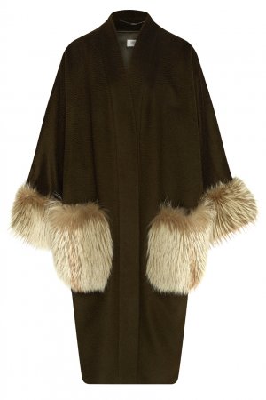Кашемировое пальто с меховым декором Izeta. Цвет: зеленый