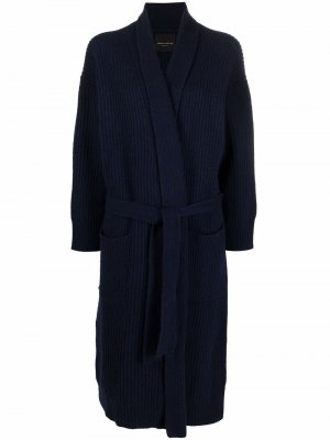 Кардиган-пальто в рубчик с завязками Roberto Collina. Цвет: синий
