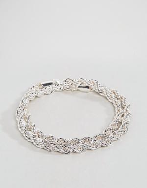 Серебристый браслет из двойной витой цепочки -Серебряный Chained & Able
