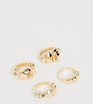 Набор из 4 золотистых колец с разными дизайнами -Золотой Monki