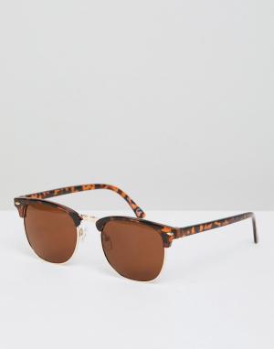 Черепаховые солнцезащитные очки в стиле ретро River Island. Цвет: коричневый