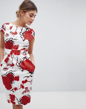 Платье с короткими рукавами и крупным цветочным принтом Closet London. Цвет: мульти