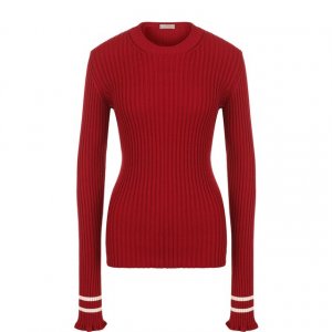 Приталенный пуловер фактурной вязки с открытой спиной MRZ. Цвет: красный