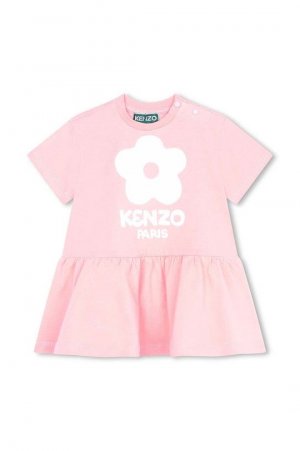 Kenzo kids Хлопковое детское платье, розовый