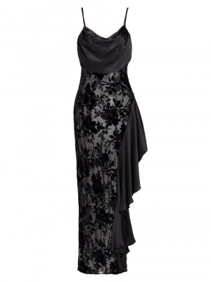 Платье макси из бархата и атласа с цветочным принтом , черный Rodarte
