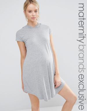 Трикотажное oversize-платье с капюшоном Club Lounge Maternity. Цвет: серый