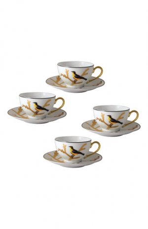 Набор из четырех чайных чашек с блюдцами Aux Oiseaux Bernardaud. Цвет: разноцветный