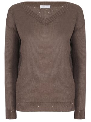 Пуловер кашемировый с пайетками BRUNELLO CUCINELLI. Цвет: коричневый