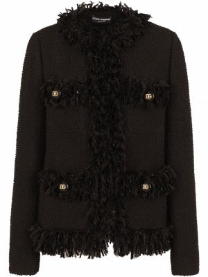 Твидовый пиджак с бахромой Dolce & Gabbana. Цвет: черный