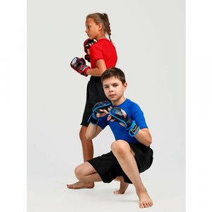 Рашгард  детский компрессионный спортивная футболка с коротким рукавом KIDS, размер XS, синий BARRACUDA. Цвет: красный