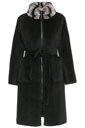 Утепленное пальто с меховой отделкой и поясом 1015990v60099 Vlr By Velary. Цвет: черный
