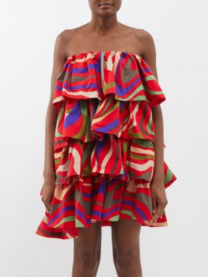 Ярусное платье мини из хлопка и поплина с принтом marmo , красный Pucci