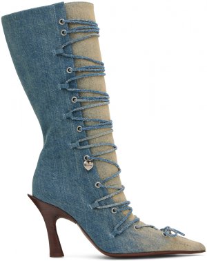 Синие ботинки на каблуке со шнуровкой Acne Studios