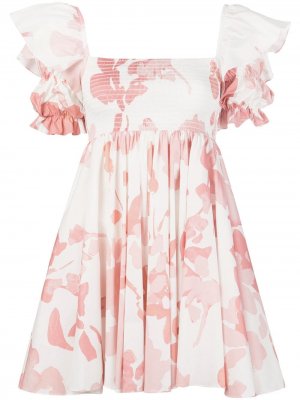 Плиссированное платье мини с цветочным принтом Caroline Constas. Цвет: белый