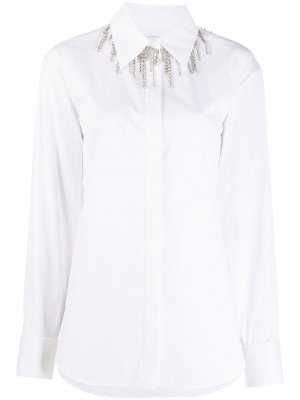 Рубашка с длинными рукавами и бахромой из кристаллов AREA. Цвет: белый