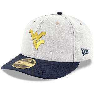 Мужская шляпа New Era White/темно-синяя, West Virginia Mountaineers, базовая низкопрофильная 59FIFTY, облегающая