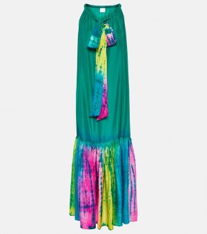 Шелковое платье макси с принтом тай-дай ANNA KOSTUROVA, разноцветный Kosturova
