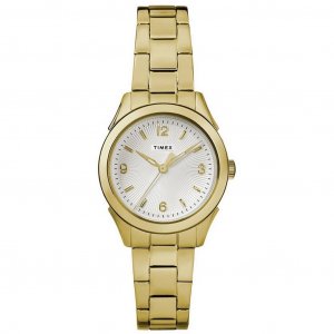 Timex Torrington Кварцевые женские часы с белым циферблатом и золотым тоном из нержавеющей стали TW2R91400