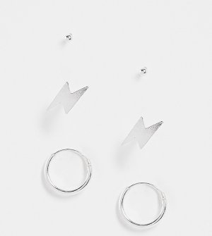 Набор из 3 пар серег-колец и микрогвоздиков стерлингового серебра -Серебристый Kingsley Ryan