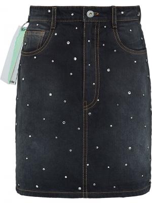 Джинсовая юбка с выцветшим эффектом Miu. Цвет: синий