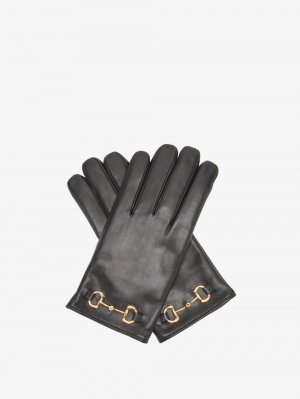 Кожаные перчатки horsebit , черный Gucci