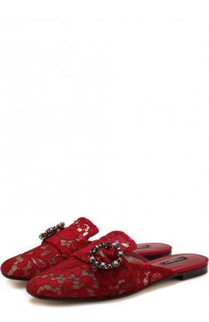 Кружевные сабо Jackie с декорированной пряжкой Dolce & Gabbana. Цвет: красный