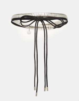 Пояс с металлическими вставками и завязывающимся шнурком Black & Brown. Цвет: серебряный