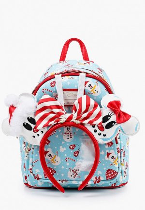 Рюкзак и ободок Loungefly Disney Minnie Mickey Snowman AOP Mini Backpack Headband Set WDBKS0012. Цвет: голубой