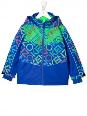 Лыжная куртка с логотипом и капюшоном Kenzo Kids. Цвет: синий