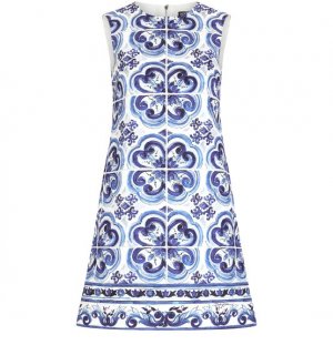 Короткое платье из парчи с принтом майолики Dolce & Gabbana