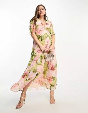 Платье Maternity ruffle wrap in floral print, розовый/зеленый Hope & Ivy