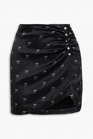 Мини-юбка Aliah из эластичного шелка с принтом и кристаллами Cami Nyc, черный NYC