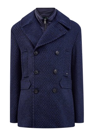 Шерстяное пальто со съемным воротом в стиле многослойности ETRO. Цвет: синий