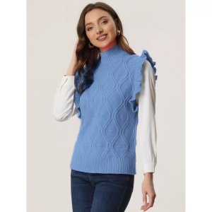 Женский сплошной цвет с рюшами и рукавами, вязаный повседневный пуловер, свитер, жилет , белый ALLEGRA K