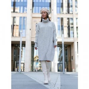 Платье-свитер , повседневное, свободный силуэт, миди, вязаное, размер 42-44, серый, бежевый AnyMalls. Цвет: бежевый/серый