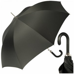 Зонт трость в полоску с кожаной ручкой Pasotti. Цвет: серебристый/черный