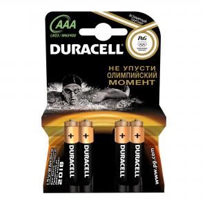 Батарейки щелочные Basic AAA/LR03, 4 шт. Duracell. Цвет: черный