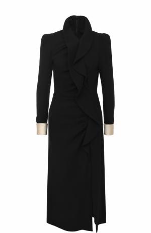 Приталенное шерстяное платье-миди с контрастными манжетами Gucci. Цвет: черный